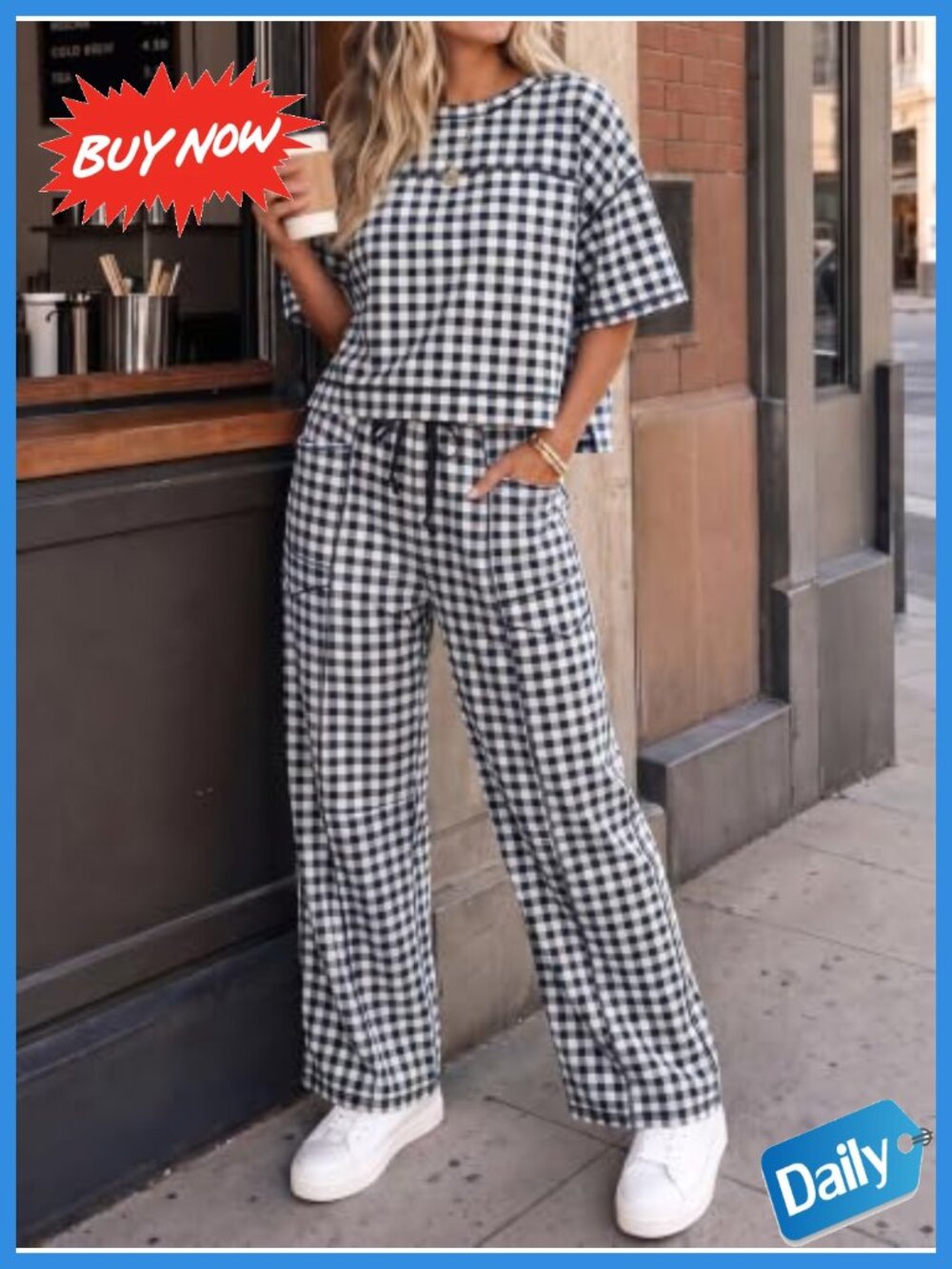 Womens 2 Piece Lounge Set Crop Tee Wide Leg Pants Matching Travel Outfit - Picture 2 of 4